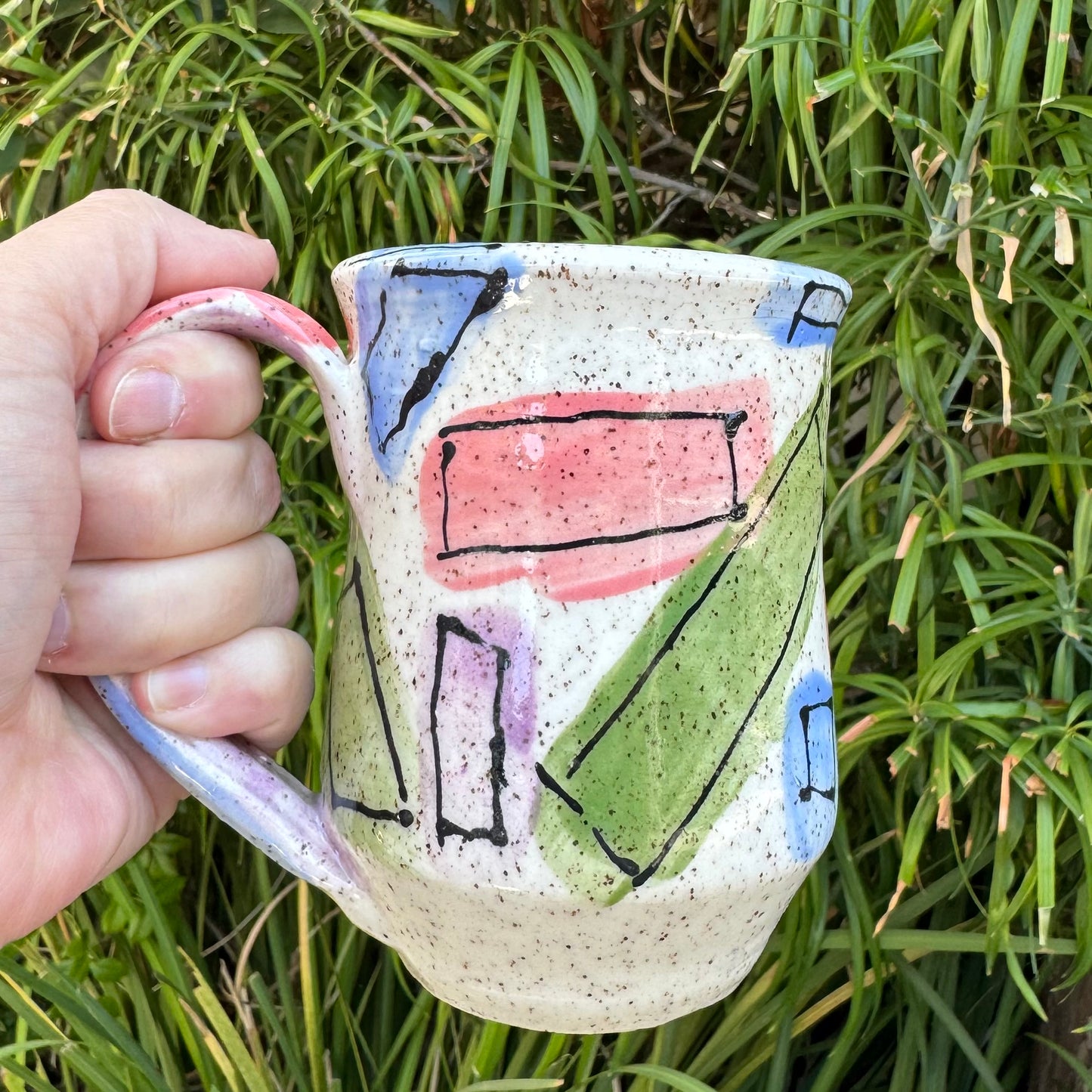 Hand-Thrown Stoneware Mug — Geometric Art Pastel