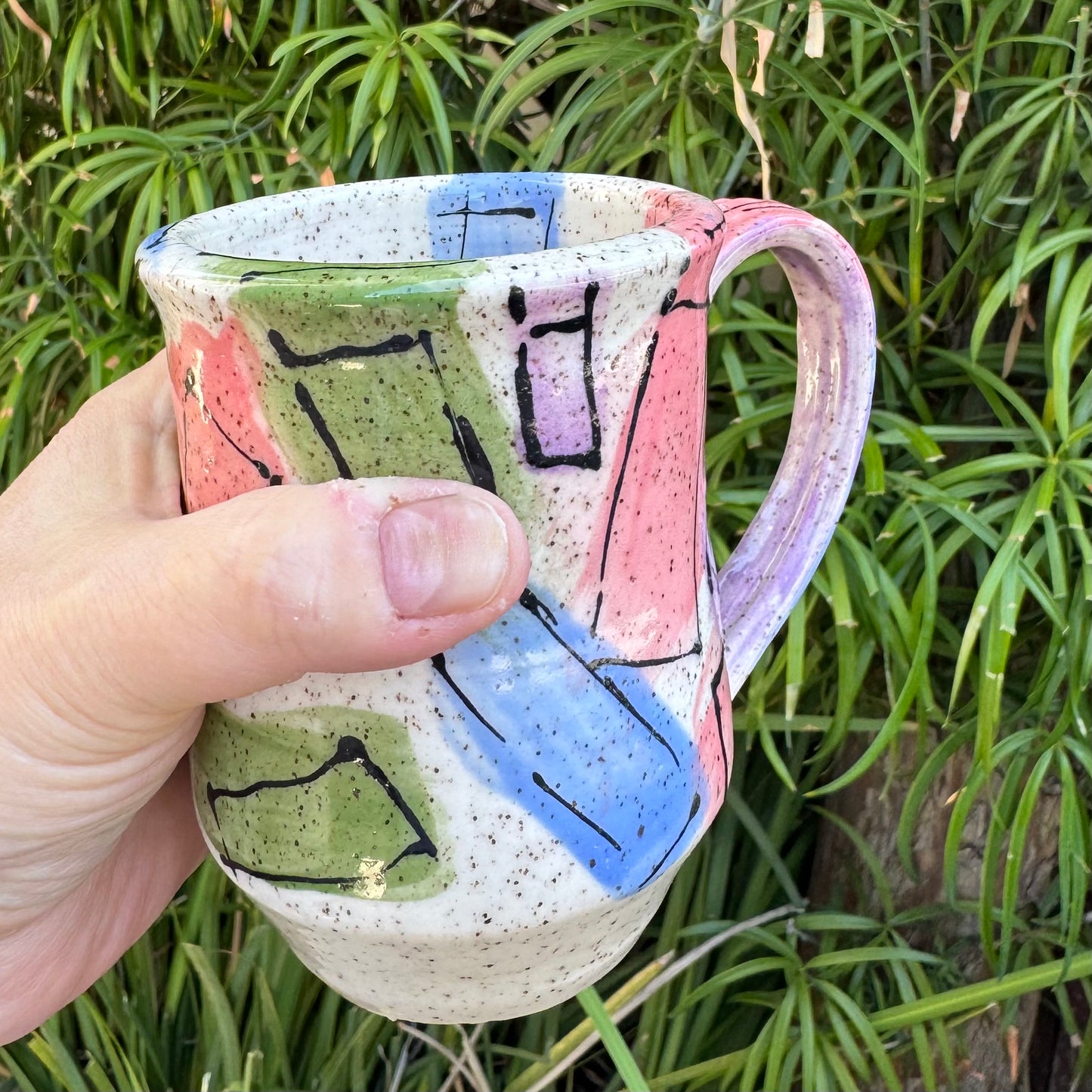 Hand-Thrown Stoneware Mug — Geometric Art Pastel
