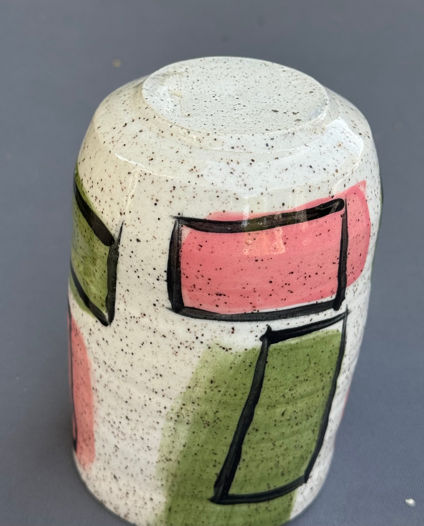 Hand-Thrown Stoneware Tumbler — Abstract Pink & Green