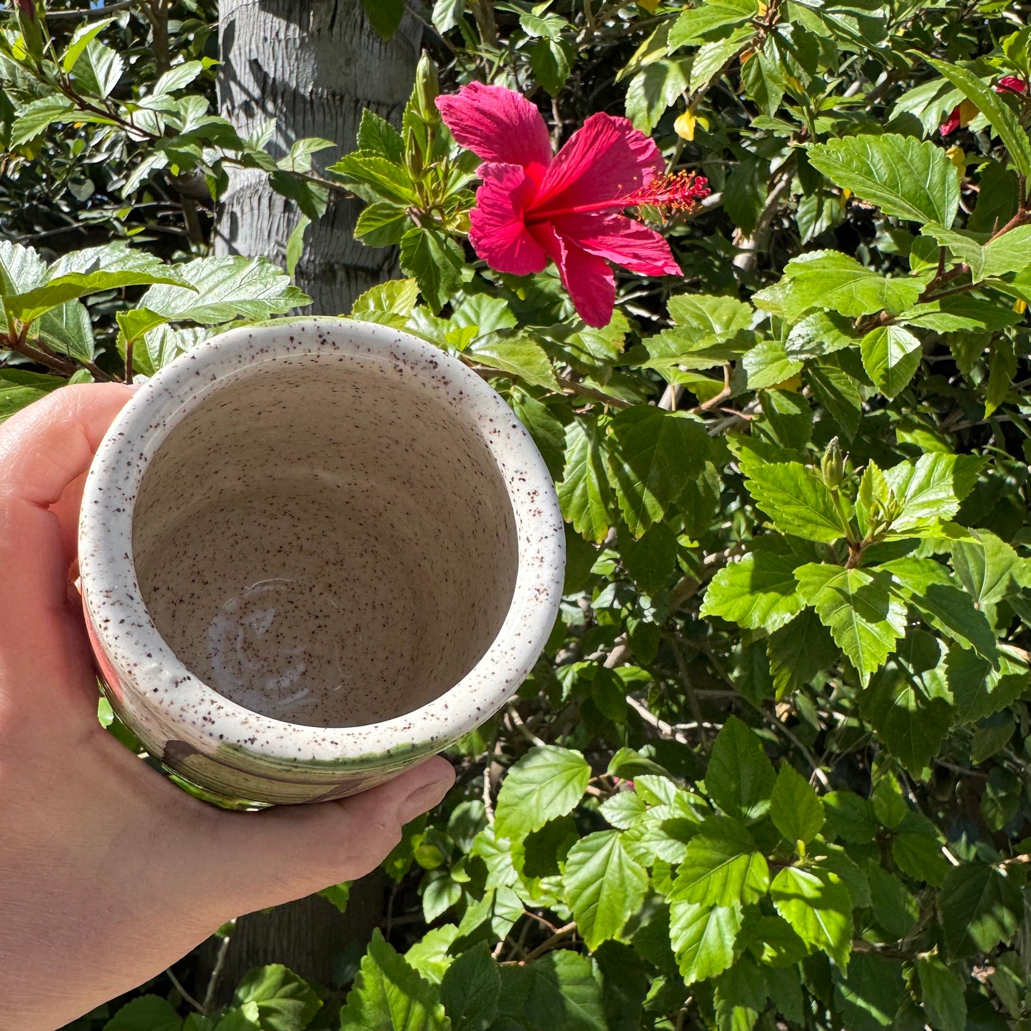 Hand-Thrown Stoneware Tumbler — Abstract Pink & Green