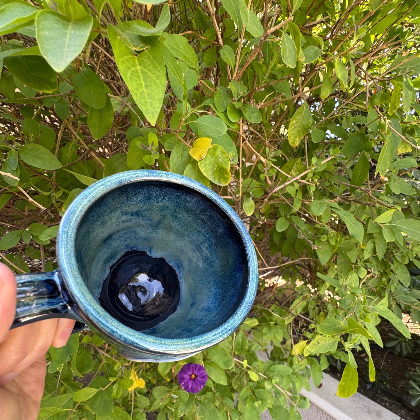Hand-Thrown Stoneware Mug — Ocean Blue Green, Bear & Cabin Medallions