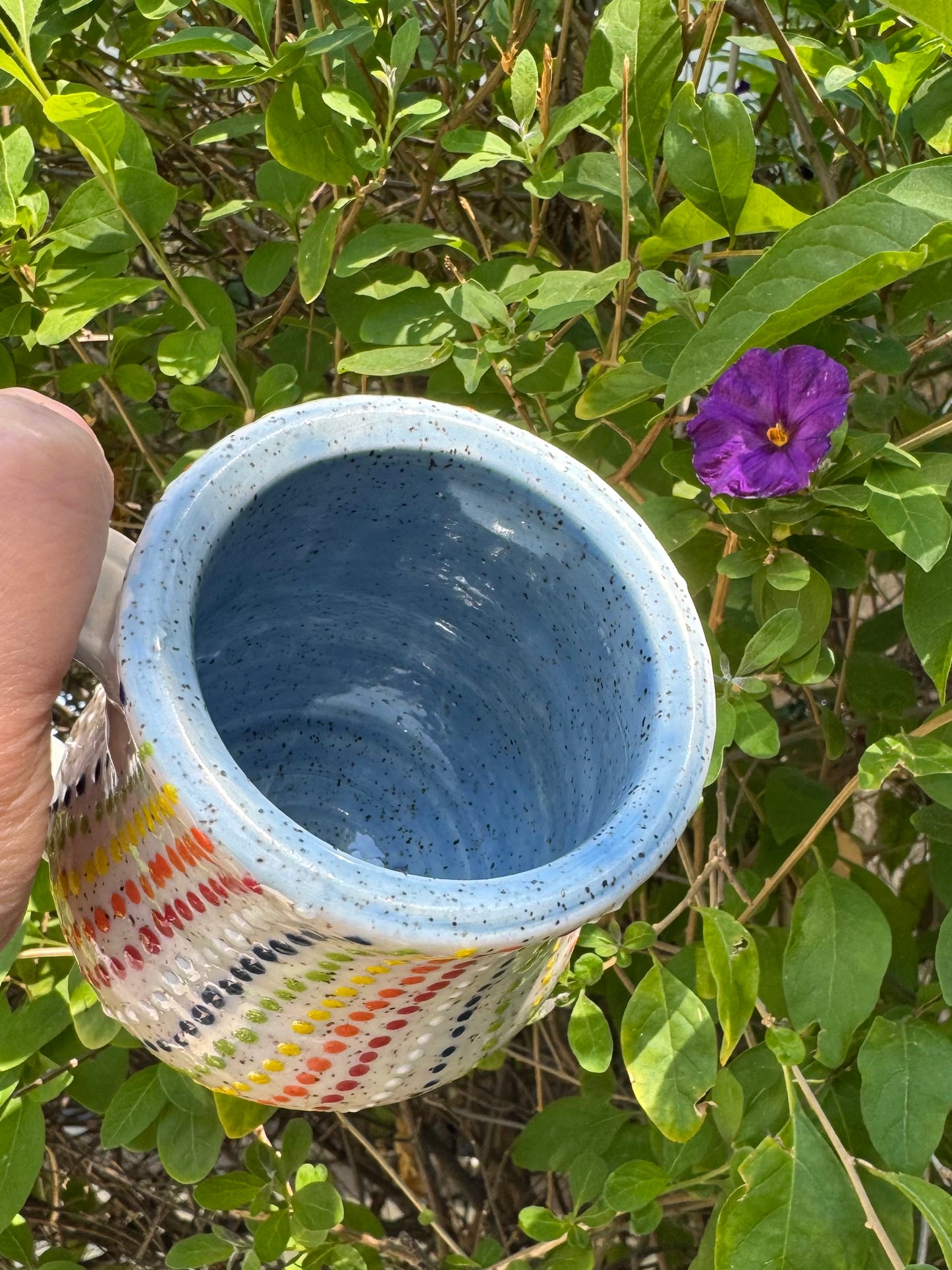 Handmade Rainbow Dot Stoneware Mug – 14 oz Coffee Cup