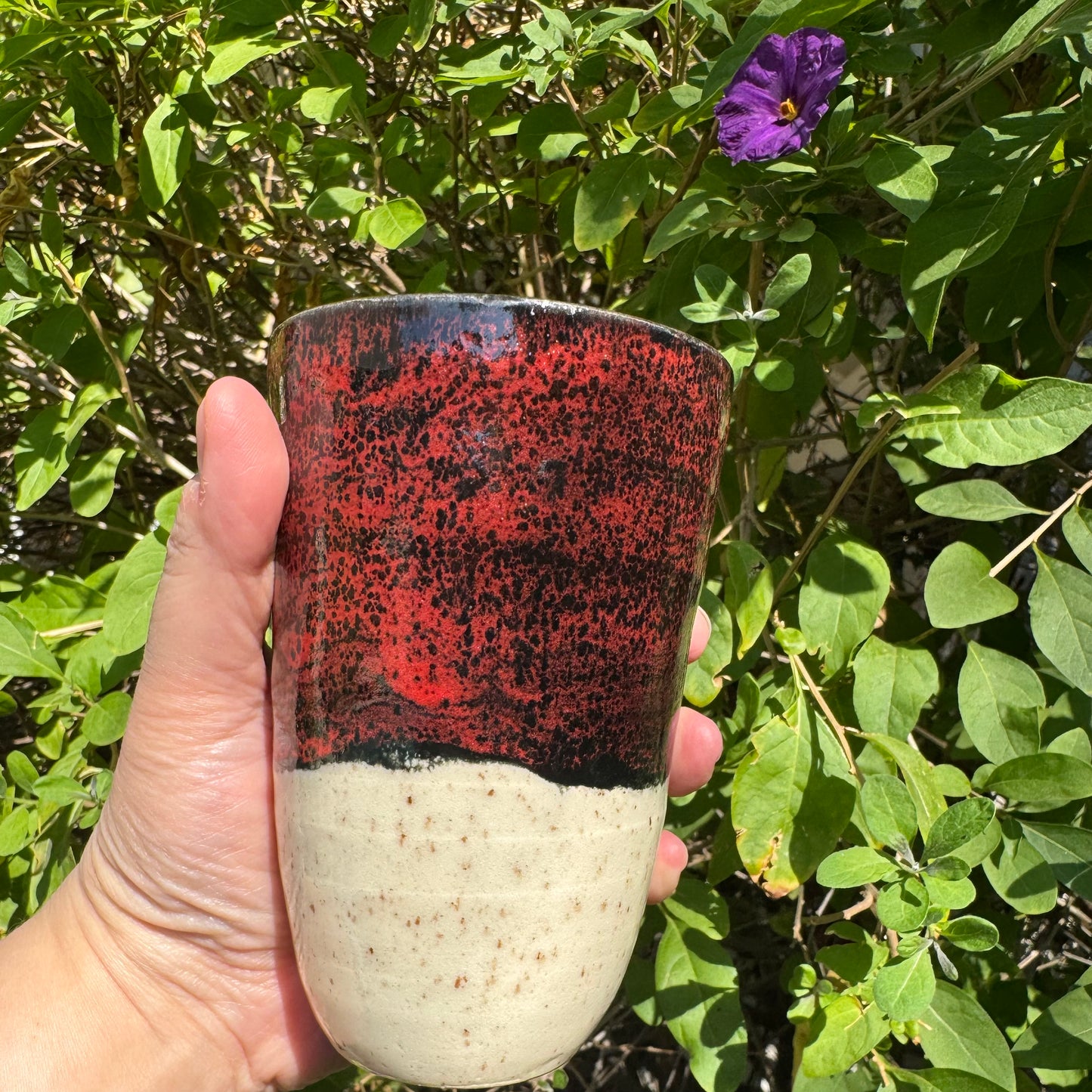 Handmade Red & Black Stoneware Tumbler