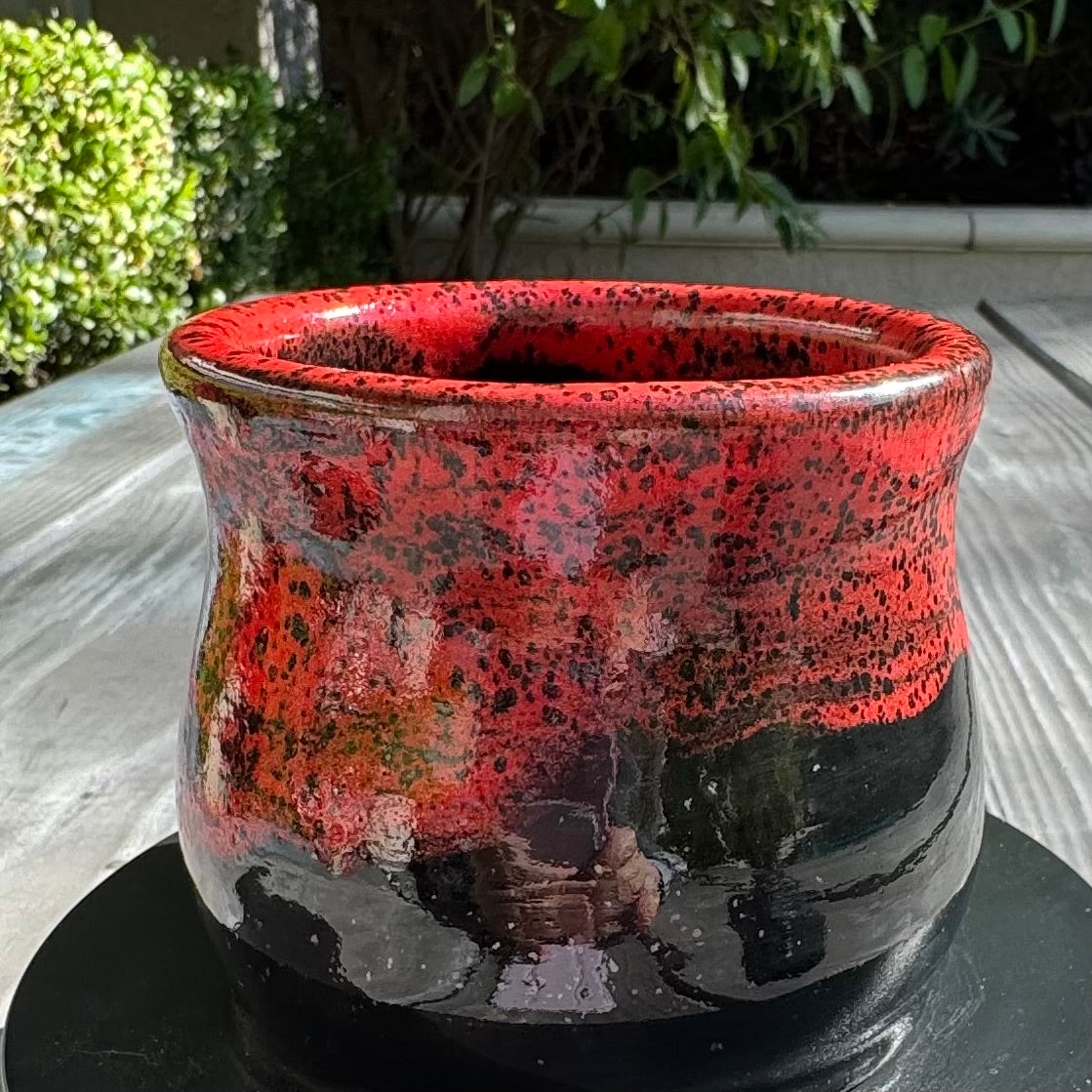 Red & Black Handmade Stoneware Tumbler | 12 oz Rustic Ceramic Cup