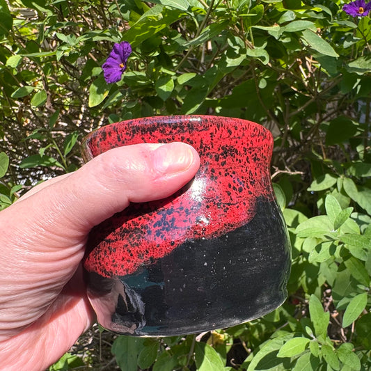 Red & Black Handmade Stoneware Tumbler | 12 oz Rustic Ceramic Cup