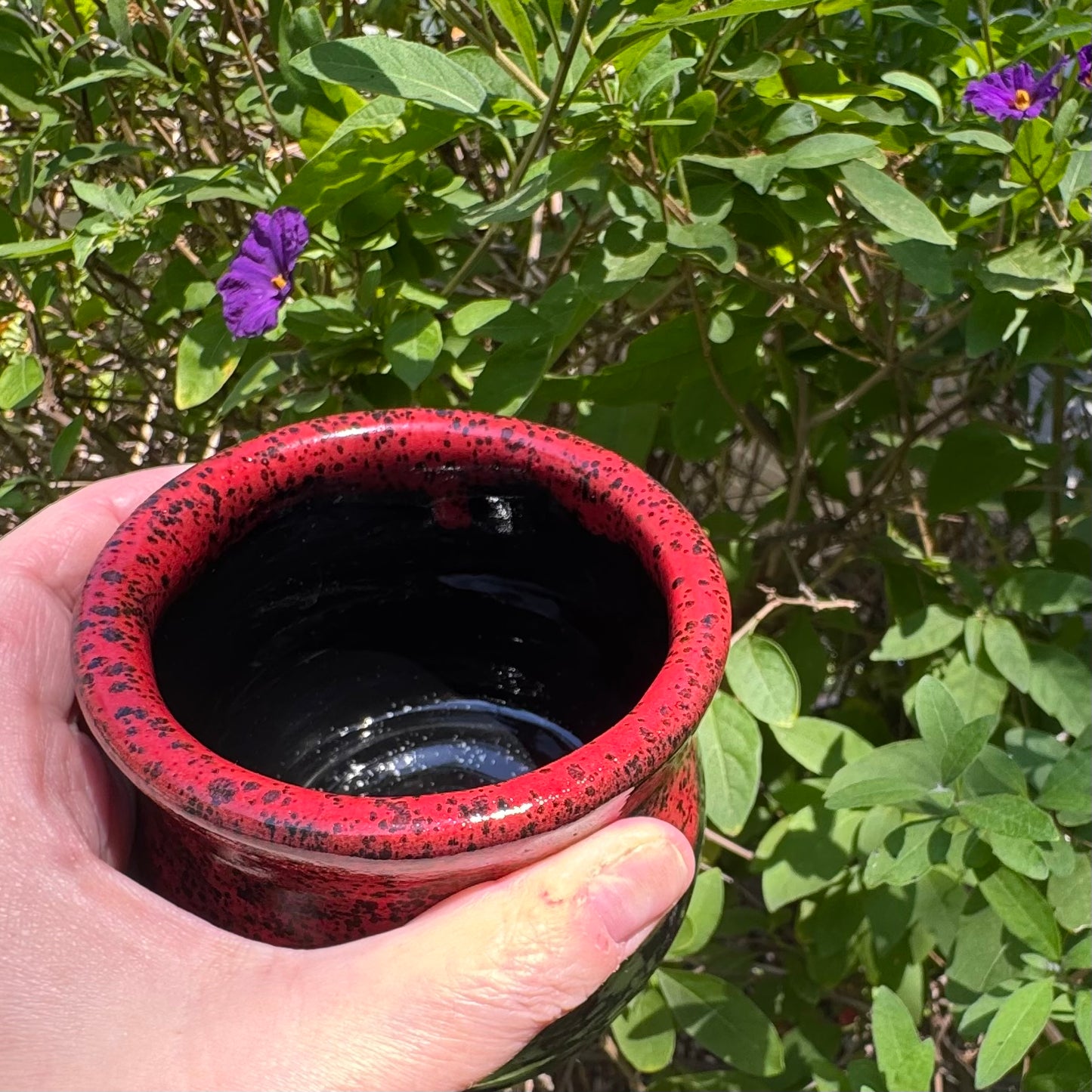 Red & Black Handmade Stoneware Tumbler | 12 oz Rustic Ceramic Cup
