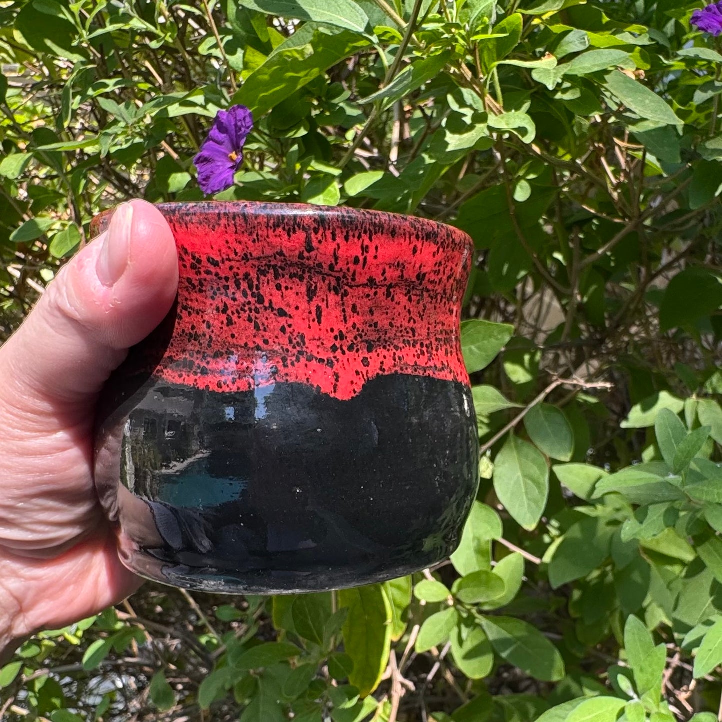 Red & Black Handmade Stoneware Tumbler | 12 oz Rustic Ceramic Cup