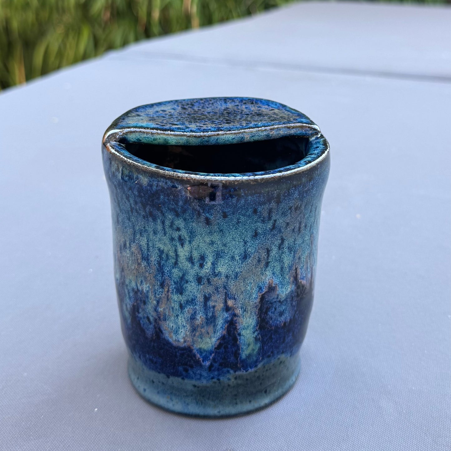 Handmade Ceramic Sippy Cup | Blue Stoneware Travel Tumbler
