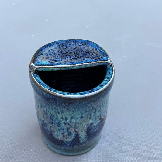 Handmade Ceramic Sippy Cup | Blue Stoneware Travel Tumbler 10 Oz