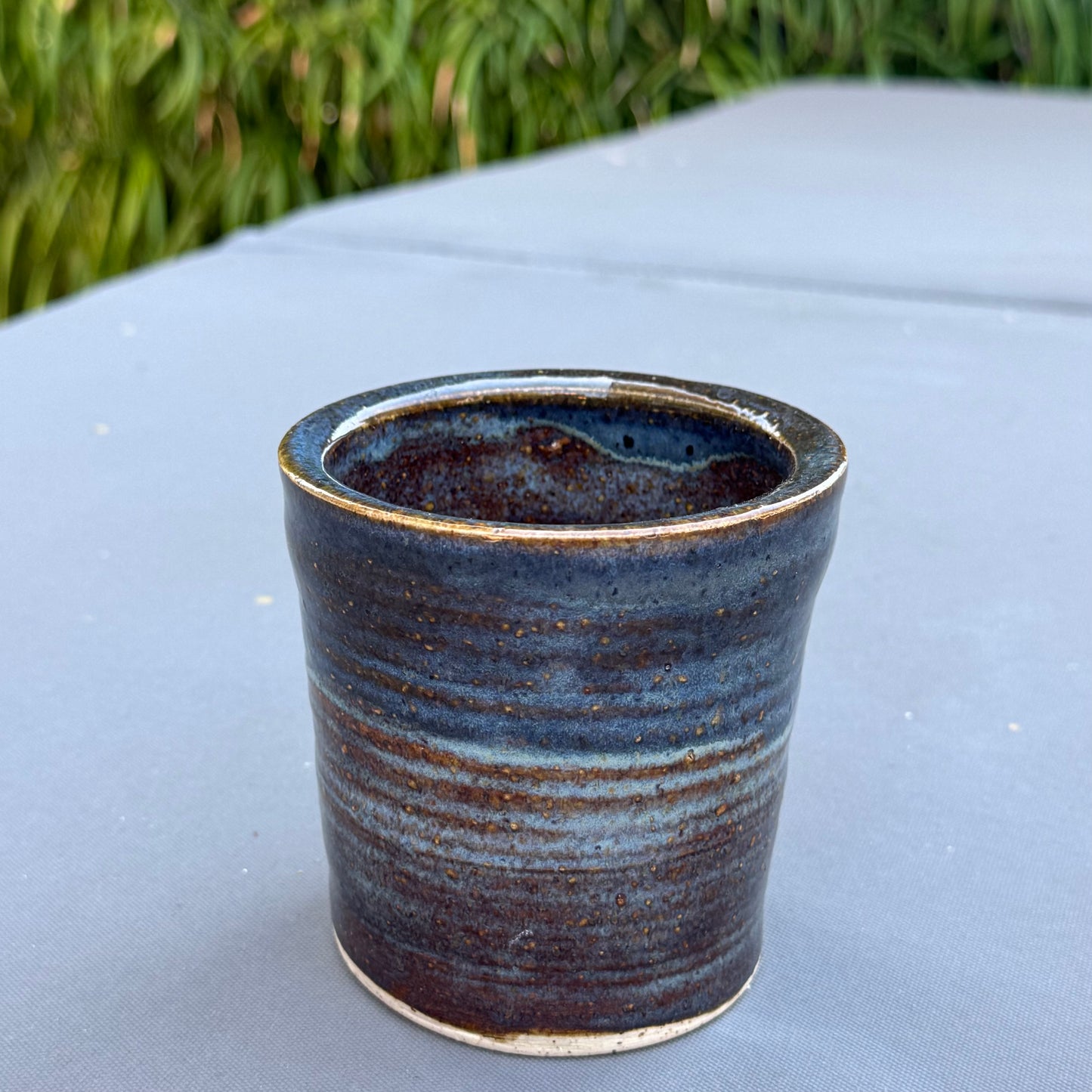 Handmade Blue & Bronze Stoneware Tumbler | 12 oz Pottery Cup