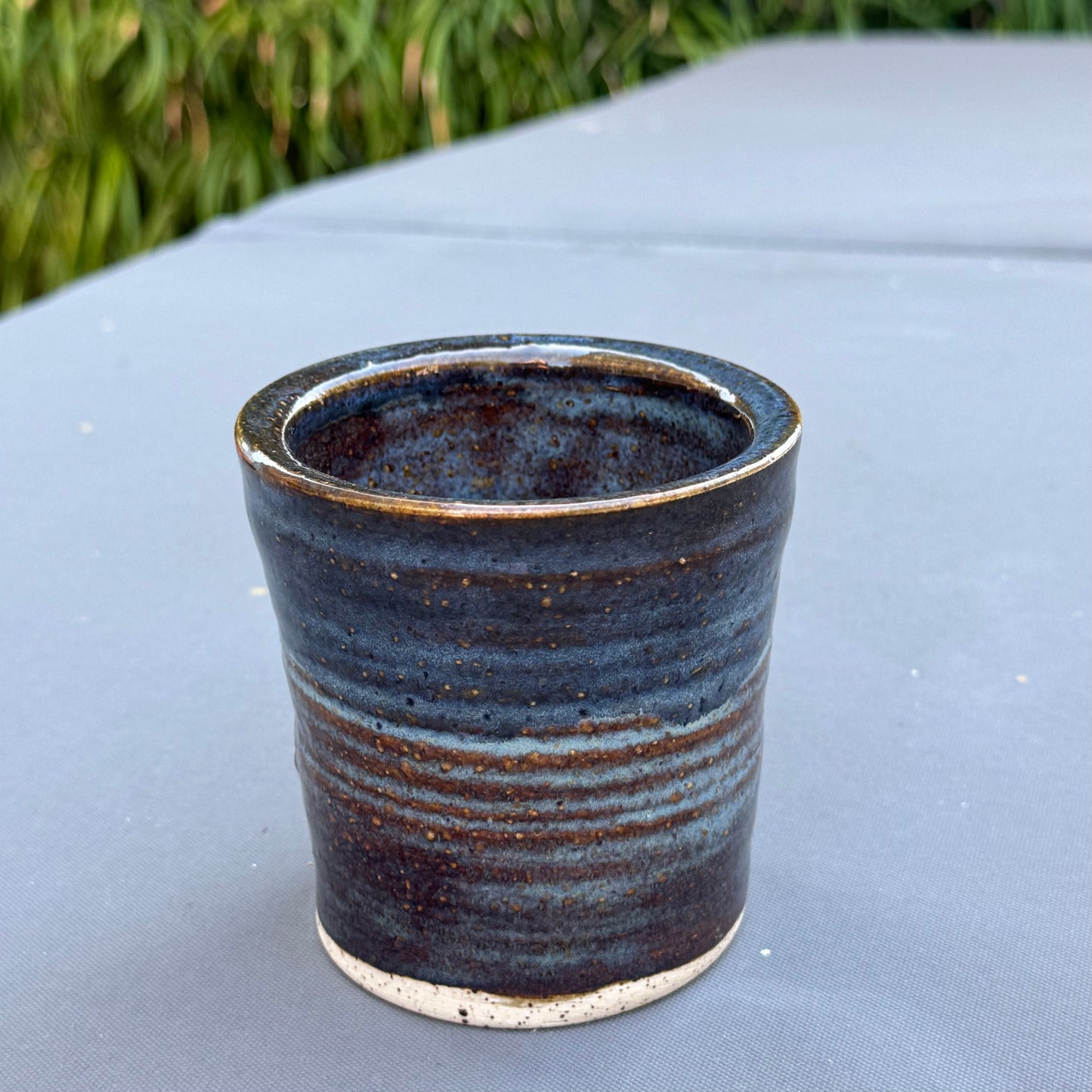 Handmade Blue & Bronze Stoneware Tumbler | 12 oz Pottery Cup