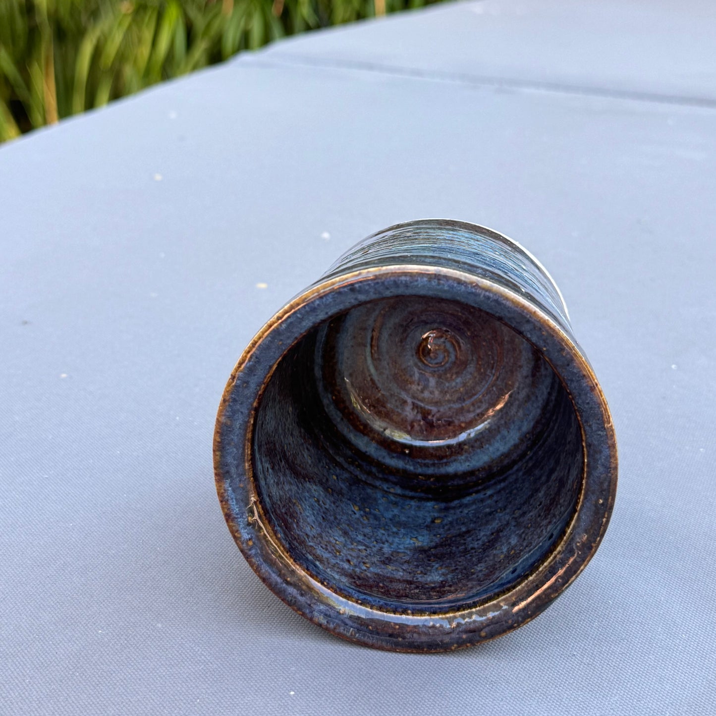 Handmade Blue & Bronze Stoneware Tumbler | 12 oz Pottery Cup