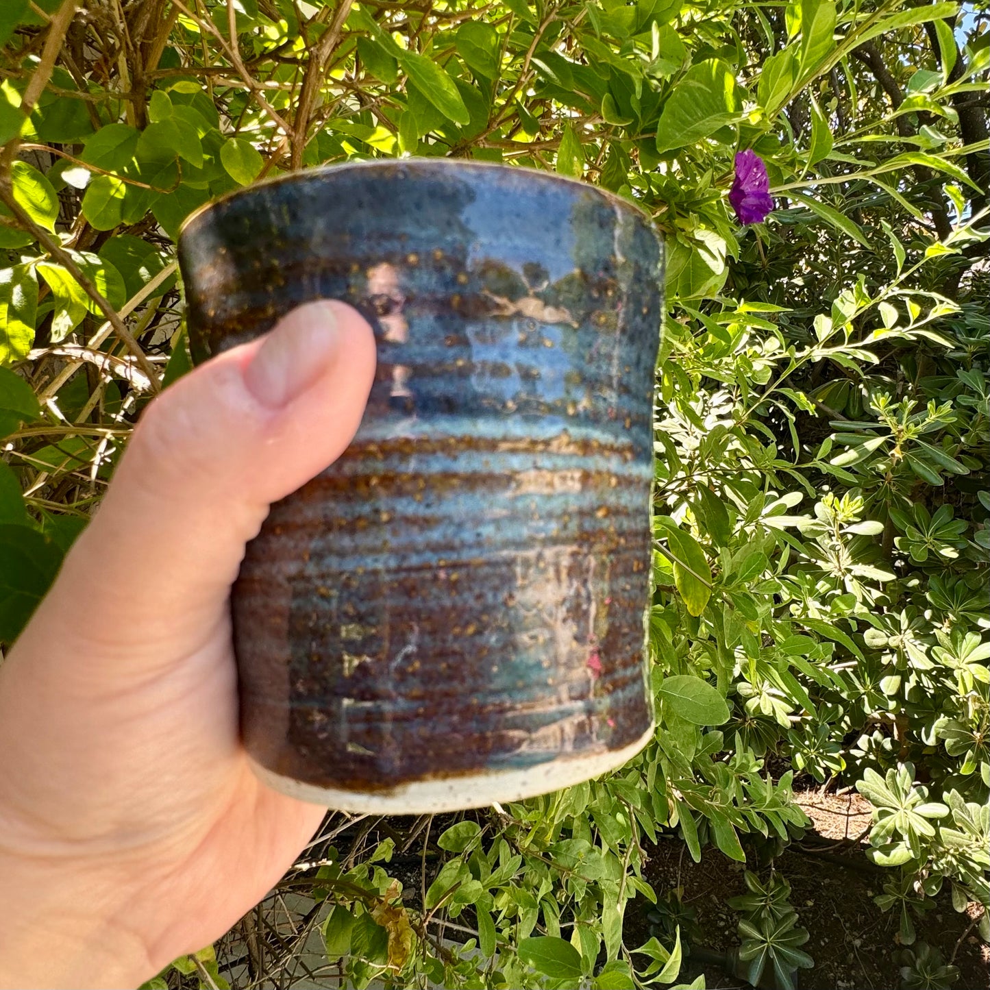 Handmade Blue & Bronze Stoneware Tumbler | 12 oz Pottery Cup