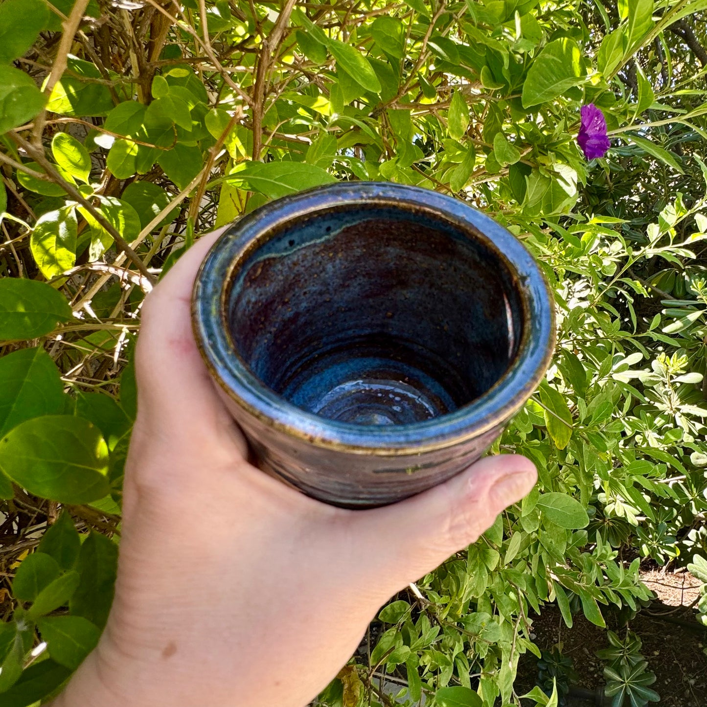Handmade Blue & Bronze Stoneware Tumbler | 12 oz Pottery Cup