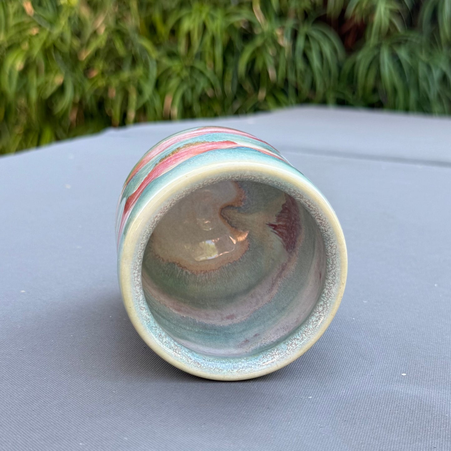 Handmade Pink & Aqua Ceramic Tumbler | 12 oz Stoneware Cup