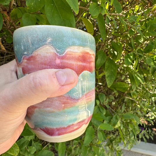 Handmade Pink & Aqua Ceramic Tumbler | 12 oz Stoneware Cup