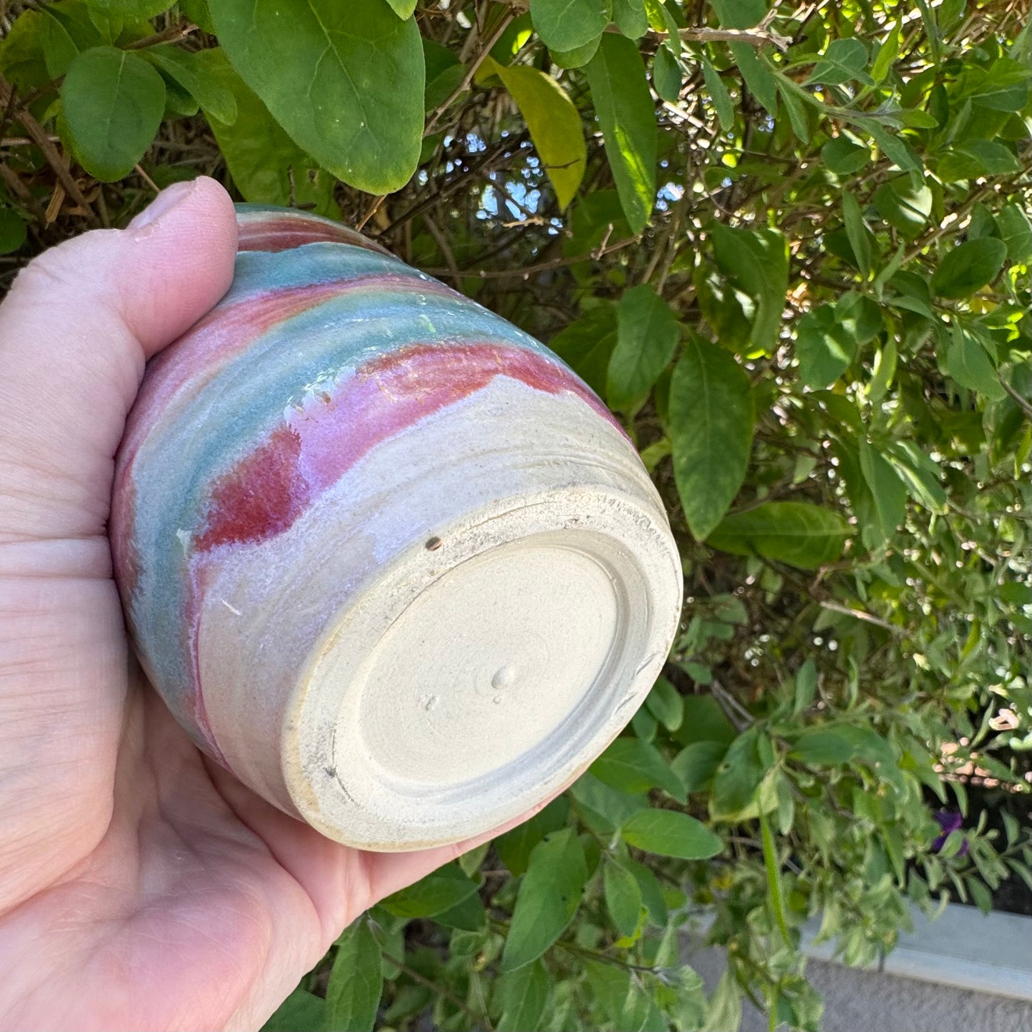 Handmade Pink & Aqua Ceramic Tumbler | 12 oz Stoneware Cup