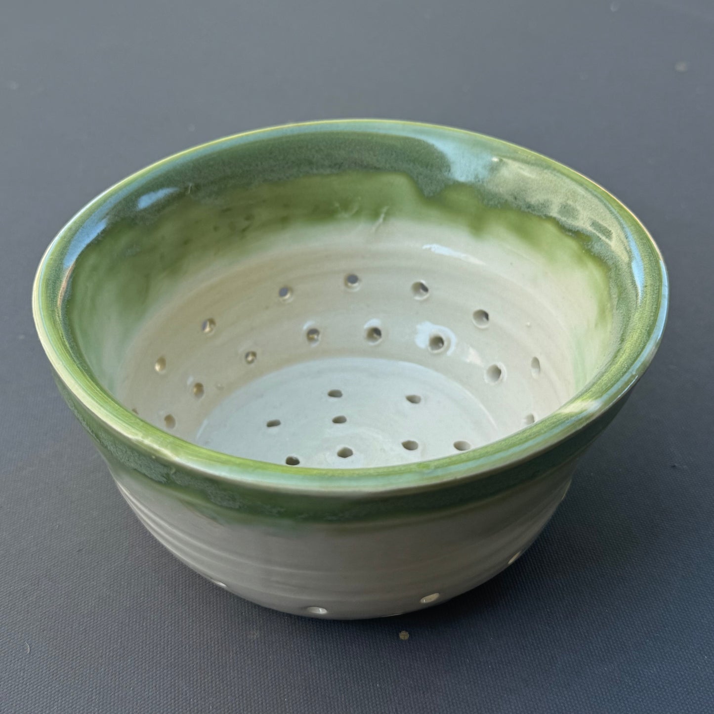 Handmade Green Stoneware Berry Bowl | Ceramic Colander for Berries & Produce