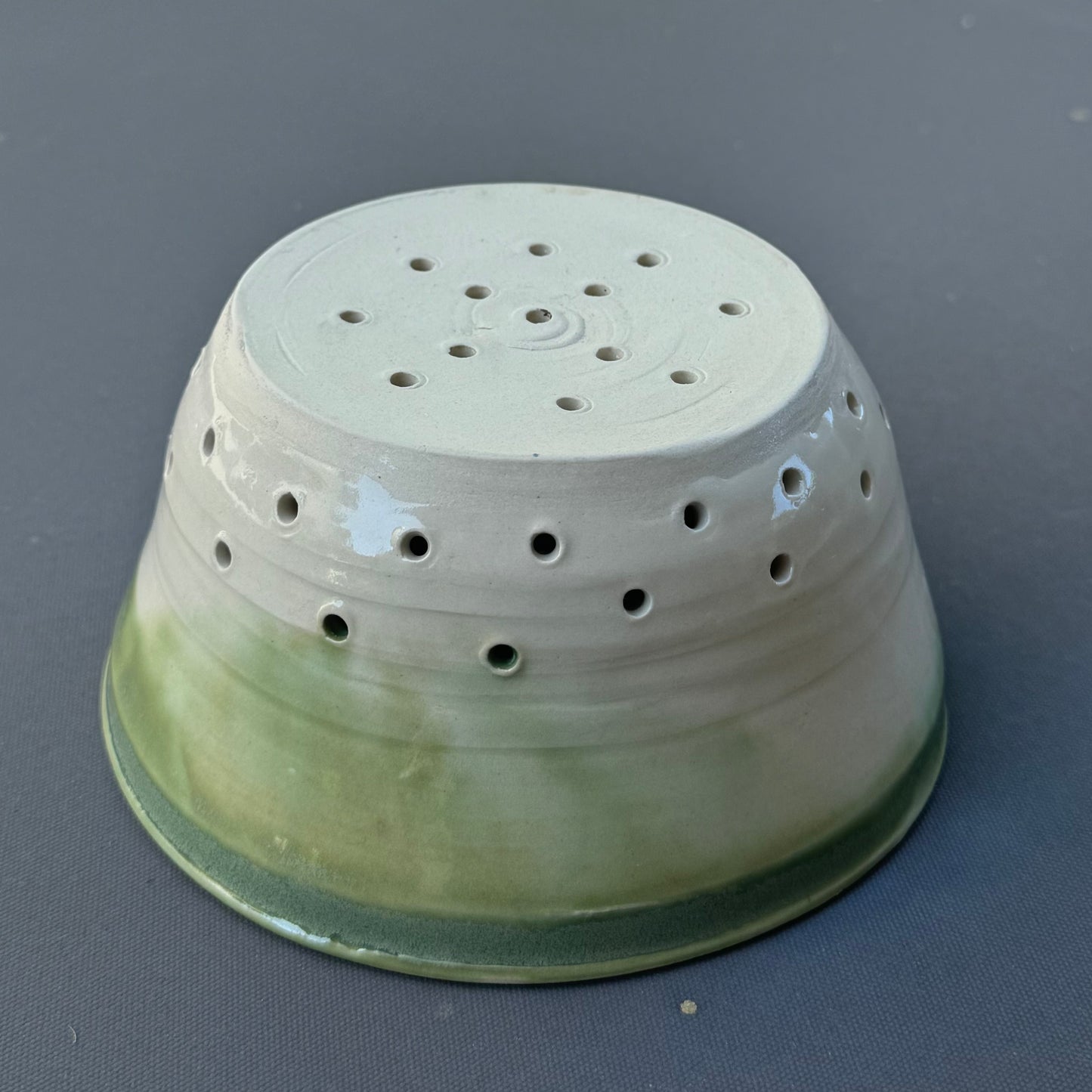 Handmade Green Stoneware Berry Bowl | Ceramic Colander for Berries & Produce