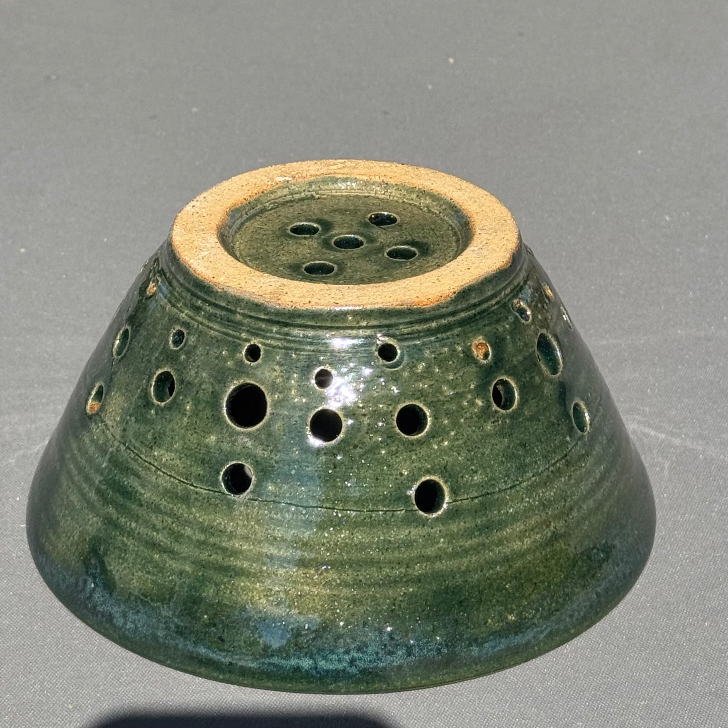 Handmade Green Stoneware Colander | Large Ceramic Berry Bowl & Produce Strainer