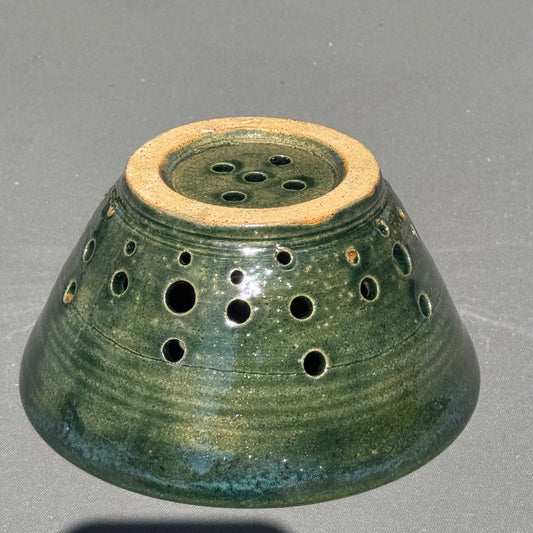 Wheel Thrown Green Stoneware Colander | Large Ceramic Berry Bowl & Produce Strainer