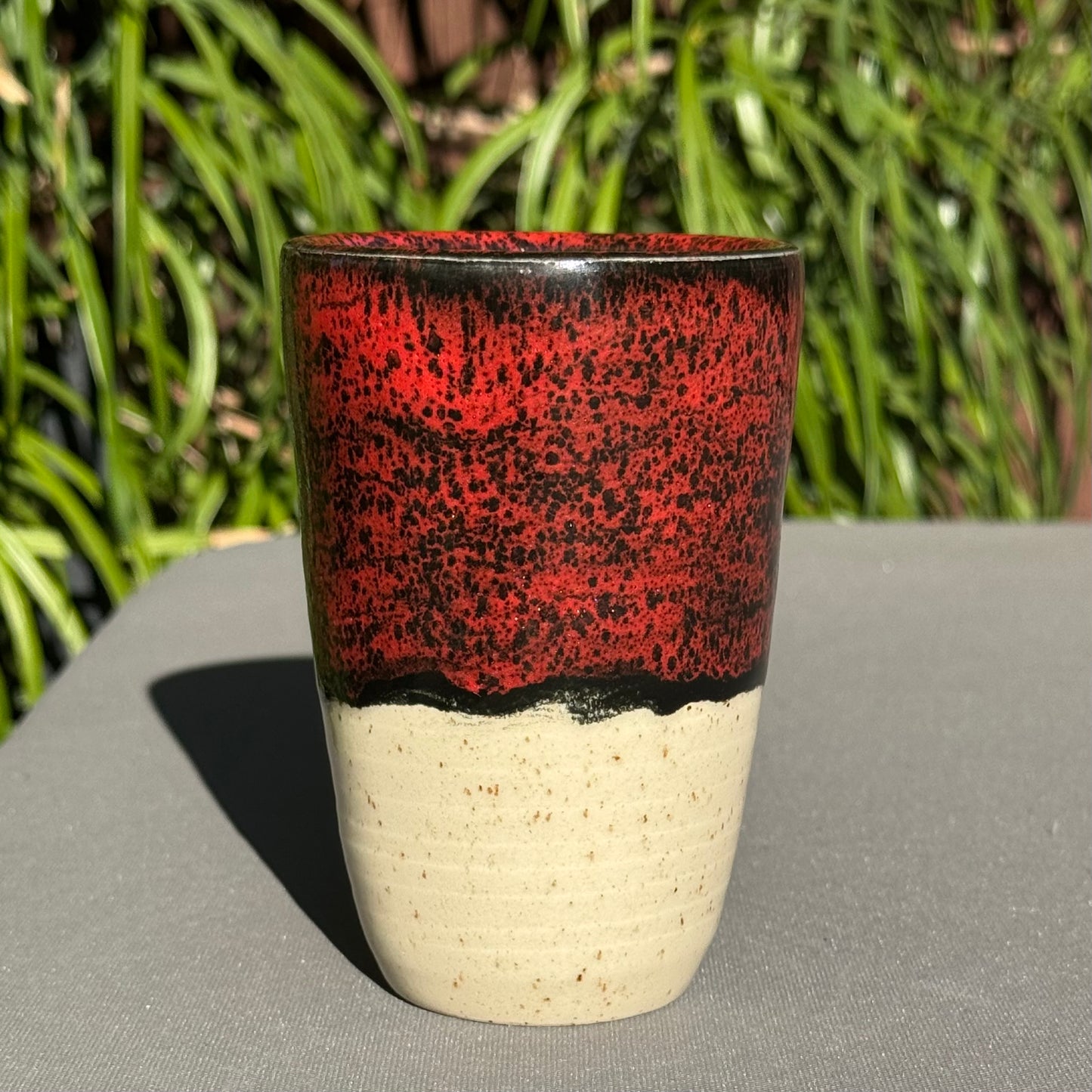 Handmade Red & Black Stoneware Tumbler 10 Oz