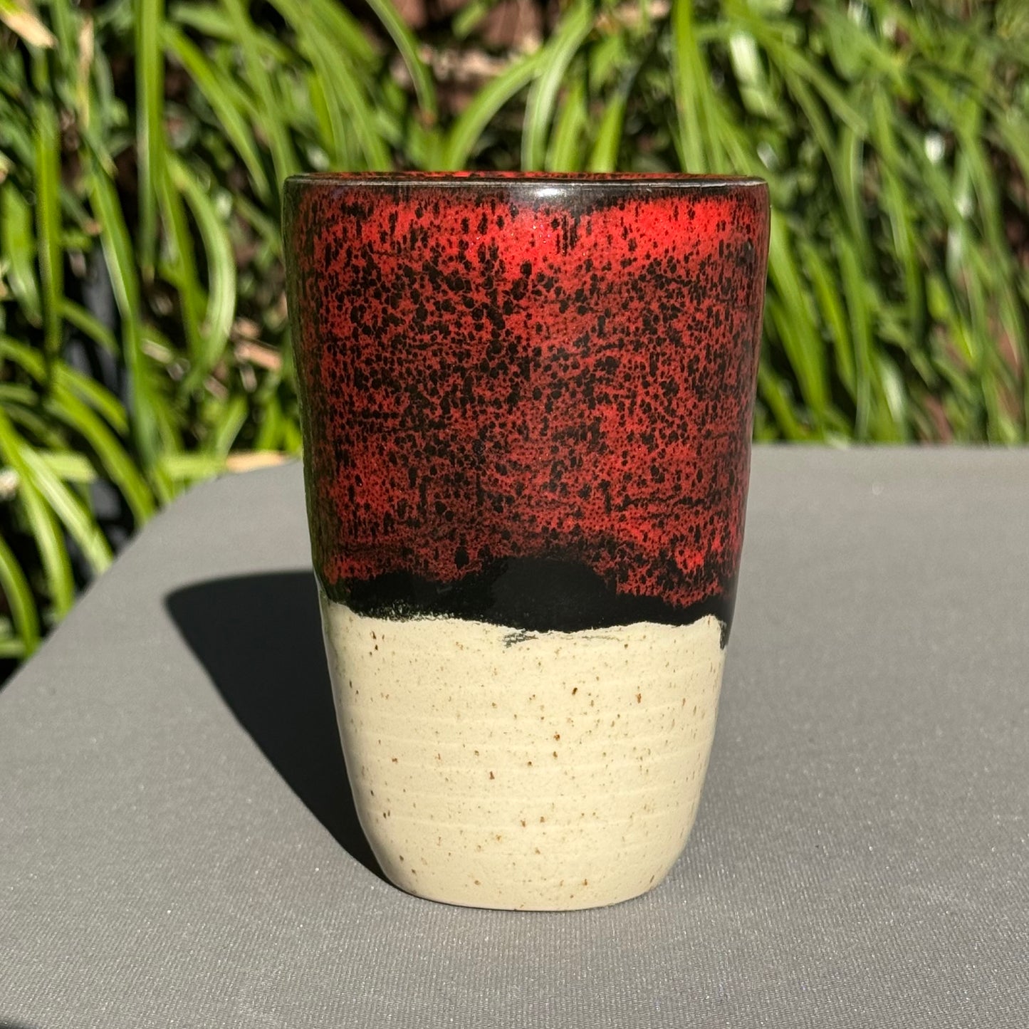 Handmade Red & Black Stoneware Tumbler 10 Oz