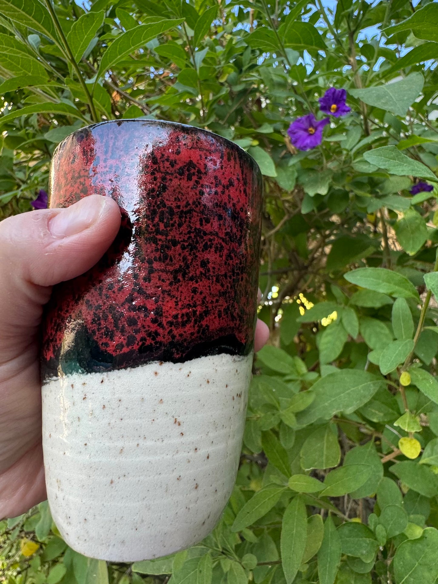 Handmade Red & Black Stoneware Tumbler 10 Oz