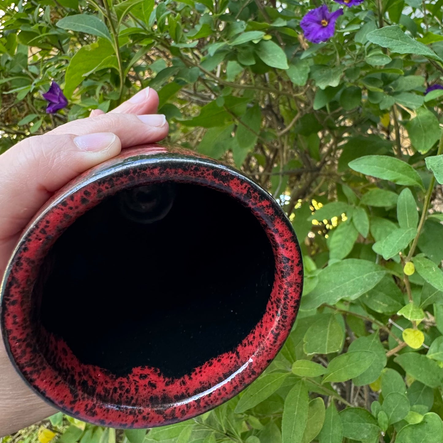 Handmade Red & Black Stoneware Tumbler 10 Oz