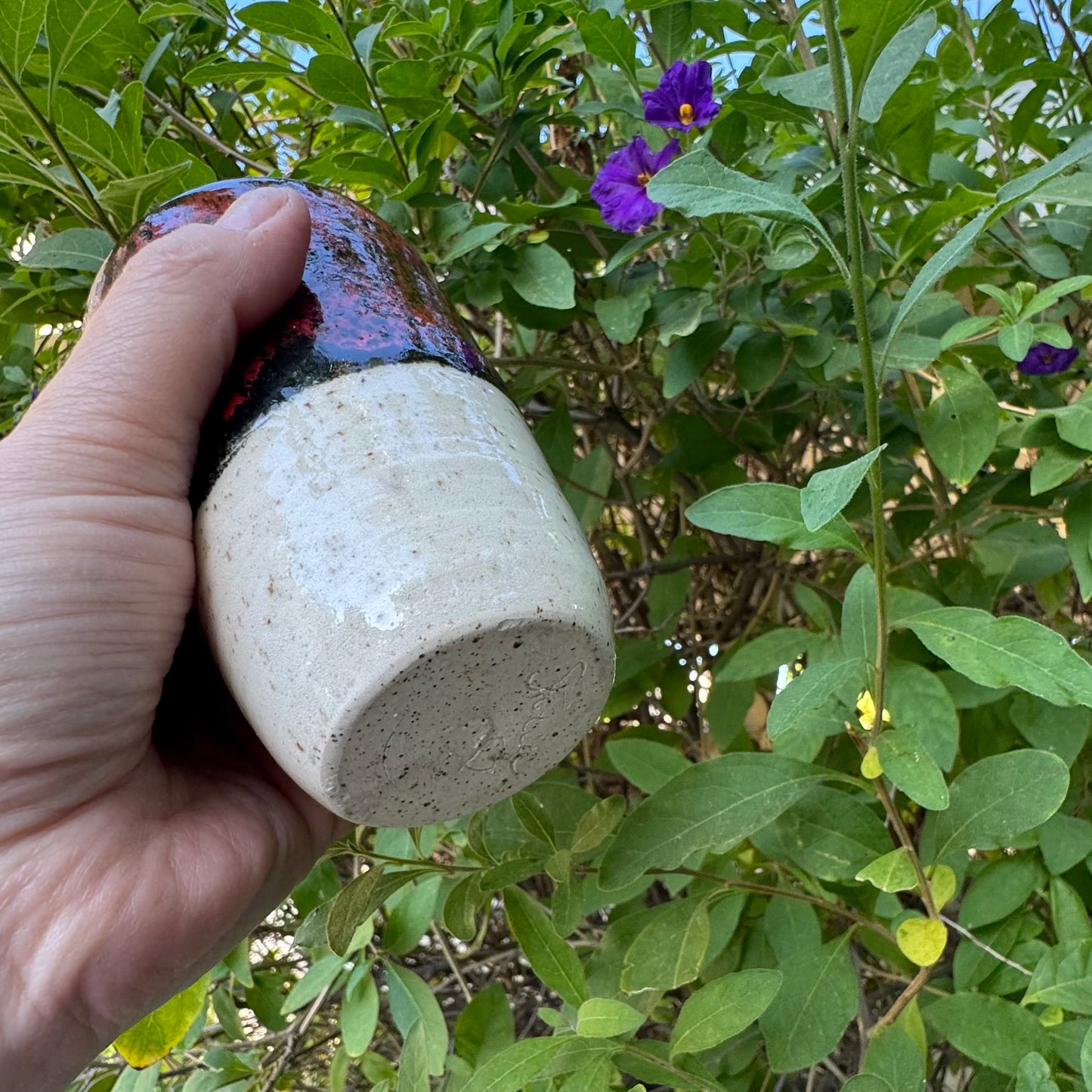 Handmade Red & Black Stoneware Tumbler 10 Oz