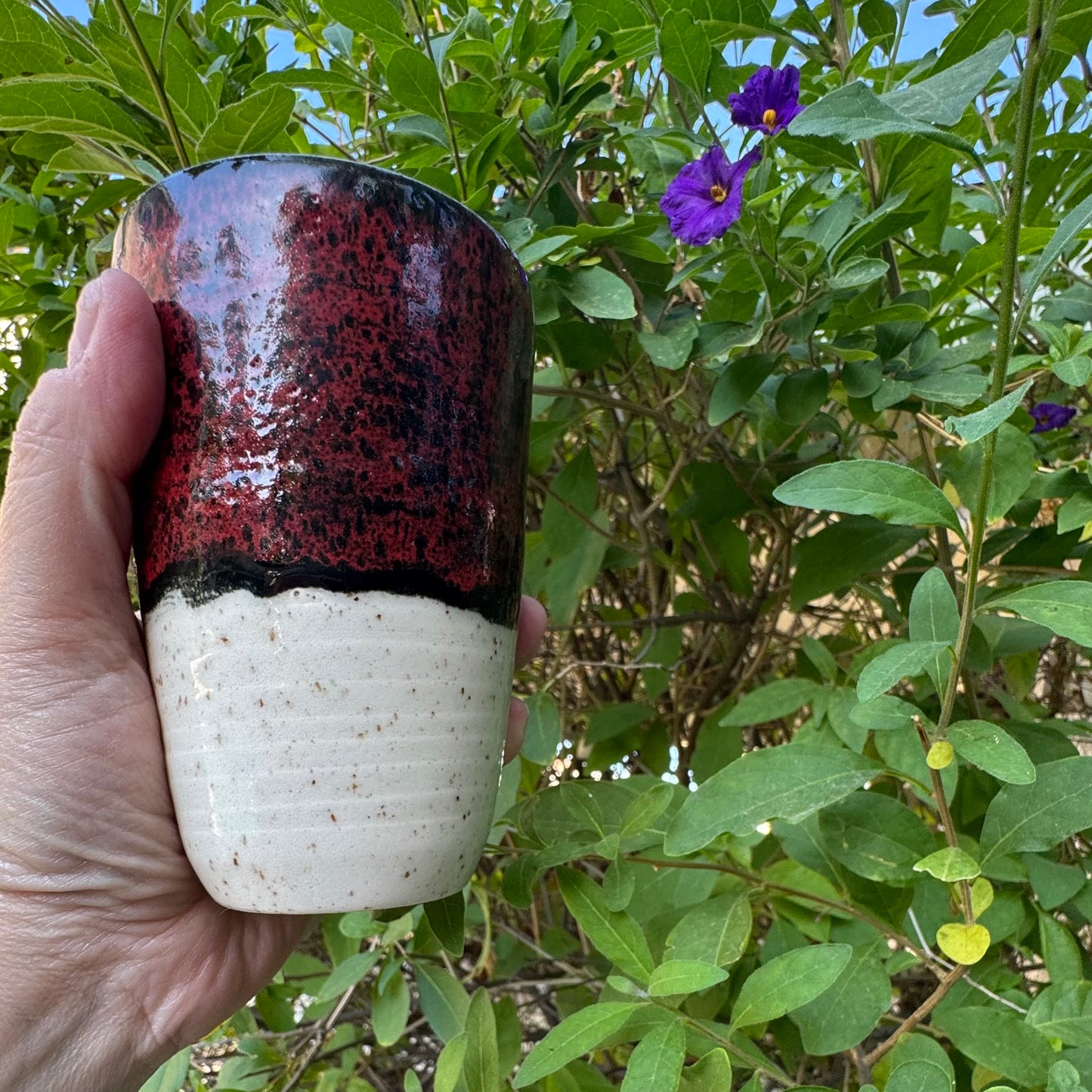 Handmade Red & Black Stoneware Tumbler 10 Oz