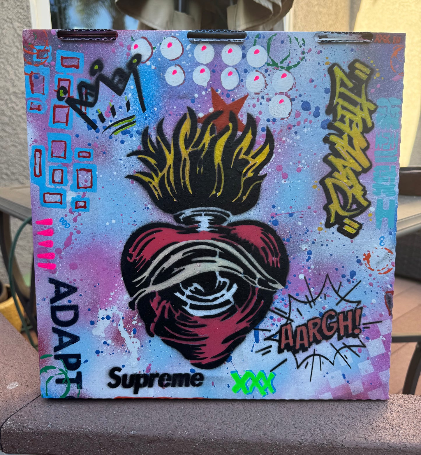 Upcycled Pizza Box Street Art | Sacred Heart Mixed Media Wall Art | Original Pop Art
