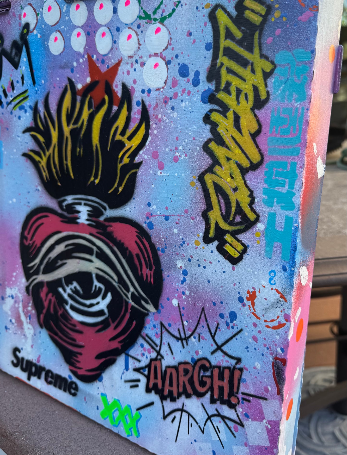 Upcycled Pizza Box Street Art | Sacred Heart Mixed Media Wall Art | Original Pop Art