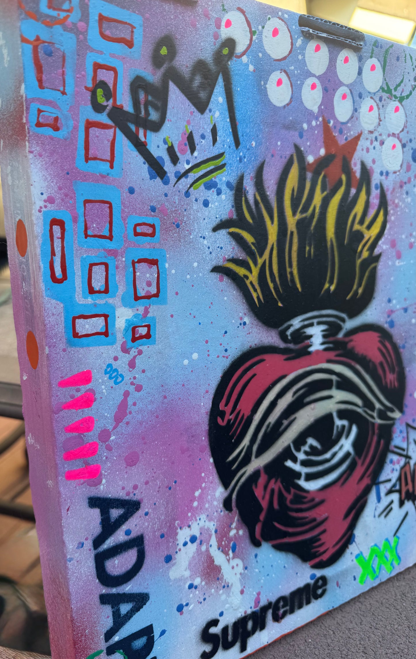 Upcycled Pizza Box Street Art | Sacred Heart Mixed Media Wall Art | Original Pop Art