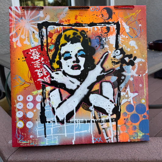 Upcycled Pizza Box Art | Marilyn Monroe Inspired Pop Art Wall Decor | One-of-a-Kind Mixed Media Artwork