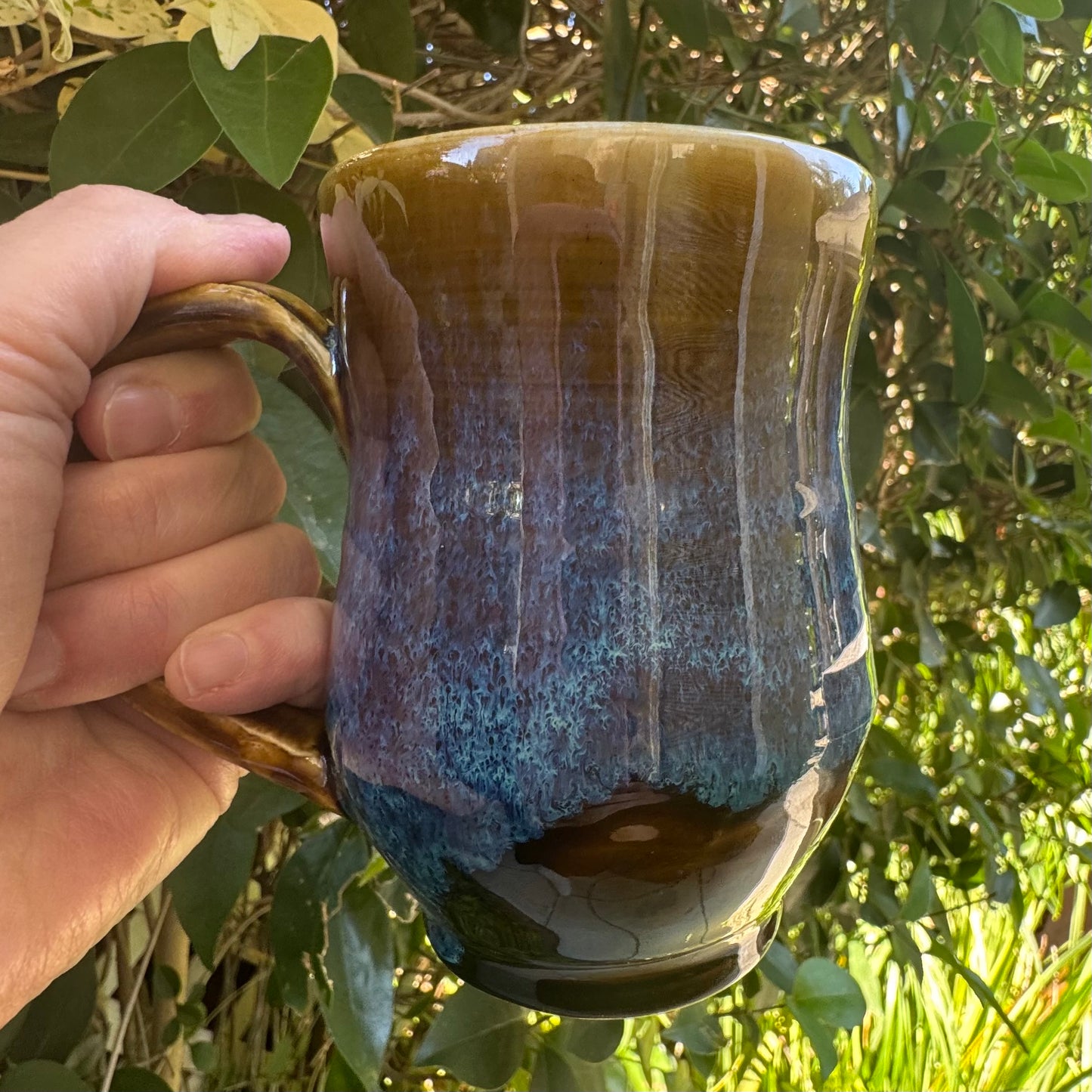 Castile Blue & Turkish Amber Mug No 4 | 10 oz Wheel Thrown Stoneware | Handmade Pottery