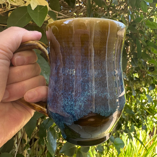 Castile Blue & Turkish Amber Mug No 4 | 10 oz Wheel Thrown Stoneware | Handmade Pottery