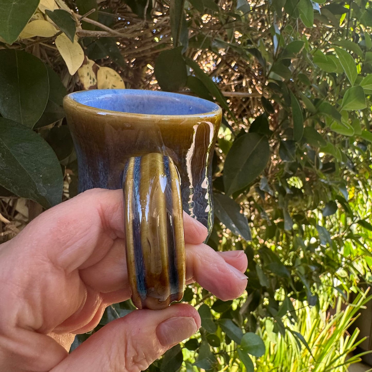 Castile Blue & Turkish Amber Mug No 4 | 10 oz Wheel Thrown Stoneware | Handmade Pottery