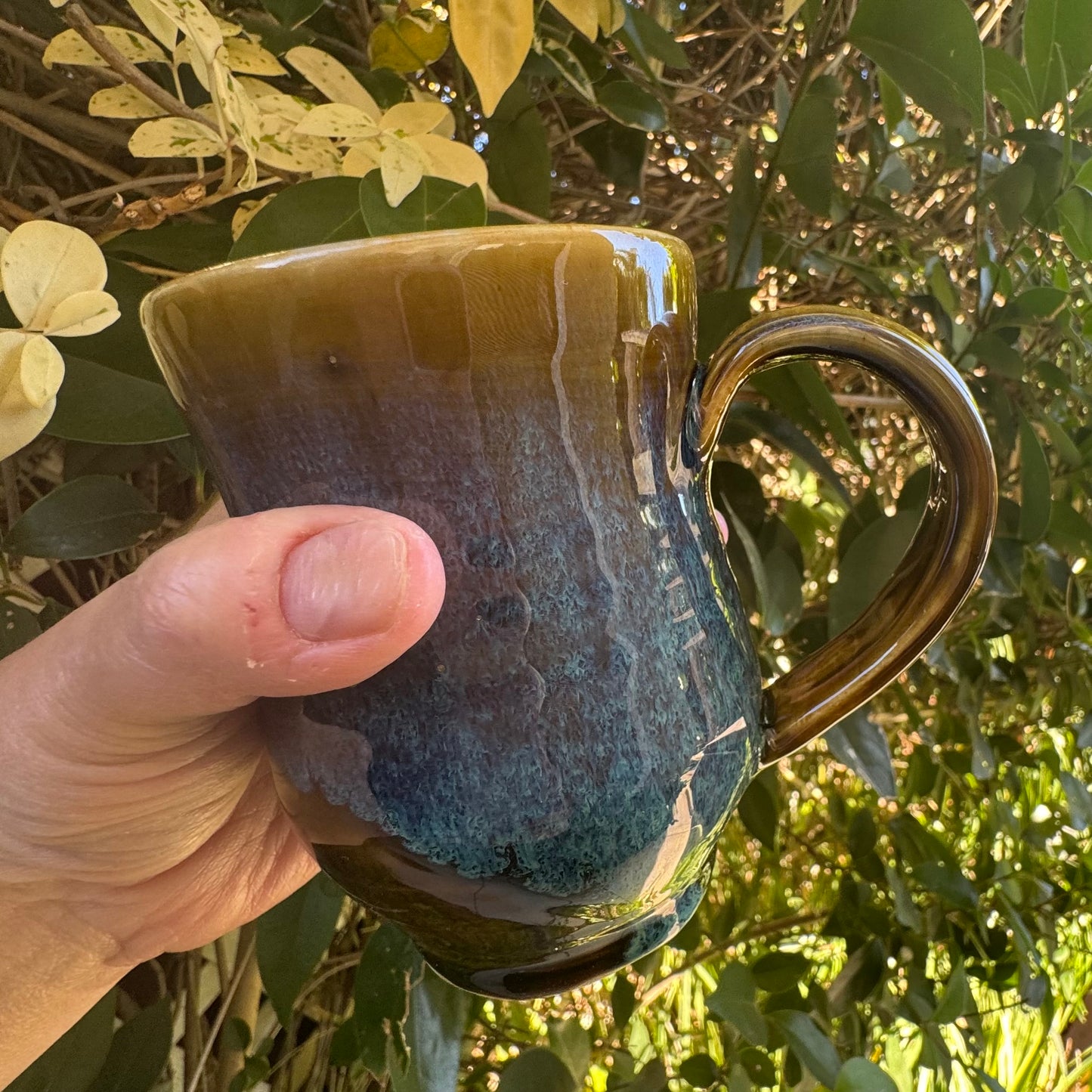 Castile Blue & Turkish Amber Mug No 4 | 10 oz Wheel Thrown Stoneware | Handmade Pottery