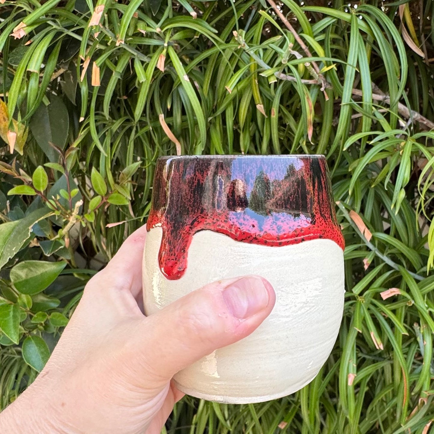 Dynasty Red & Black Tumbler | 10 oz Handmade Stoneware | Wheel-Thrown Pottery