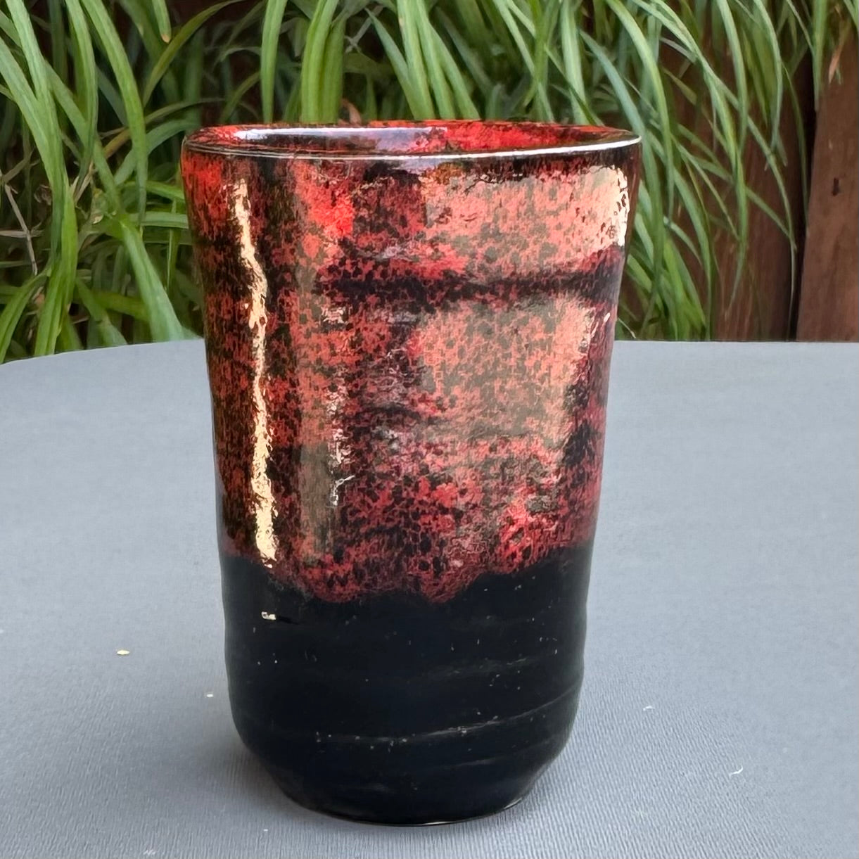 Handmade Red & Black Stoneware Tumbler 8 Oz