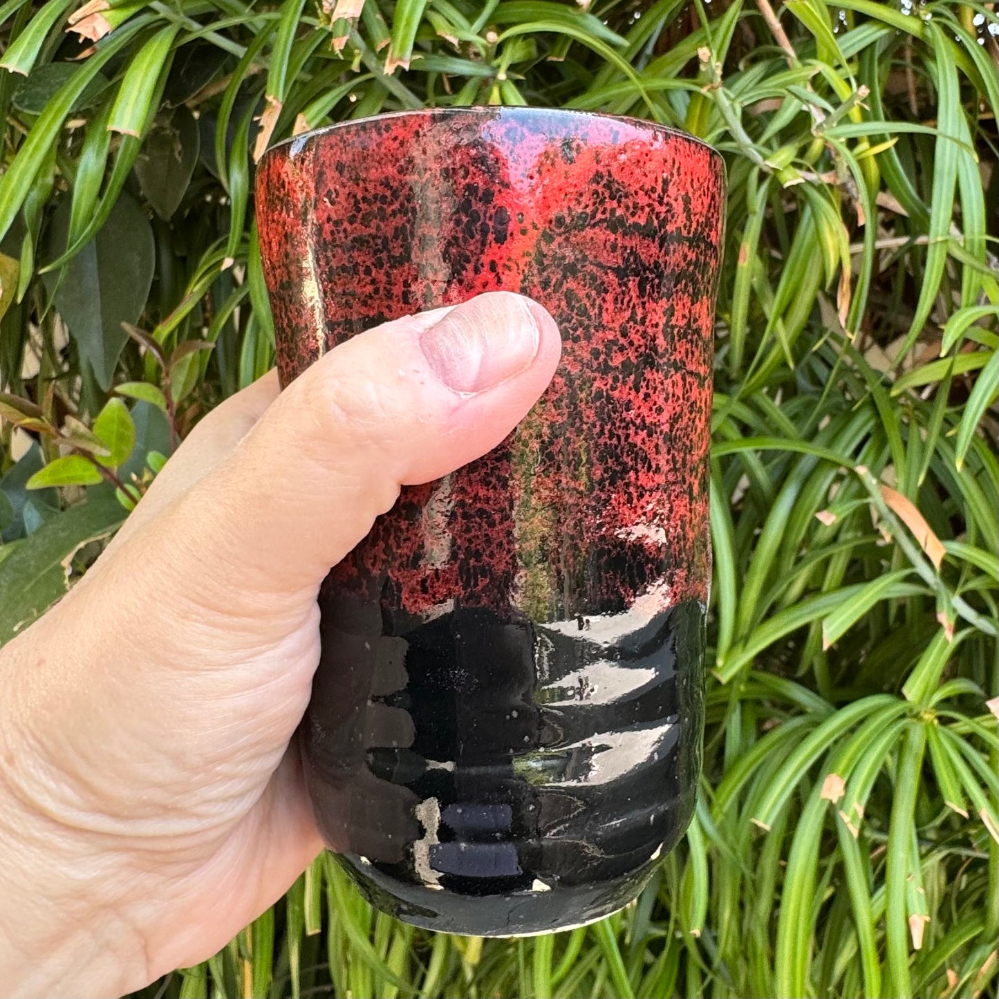 Handmade Red & Black Stoneware Tumbler 8 Oz