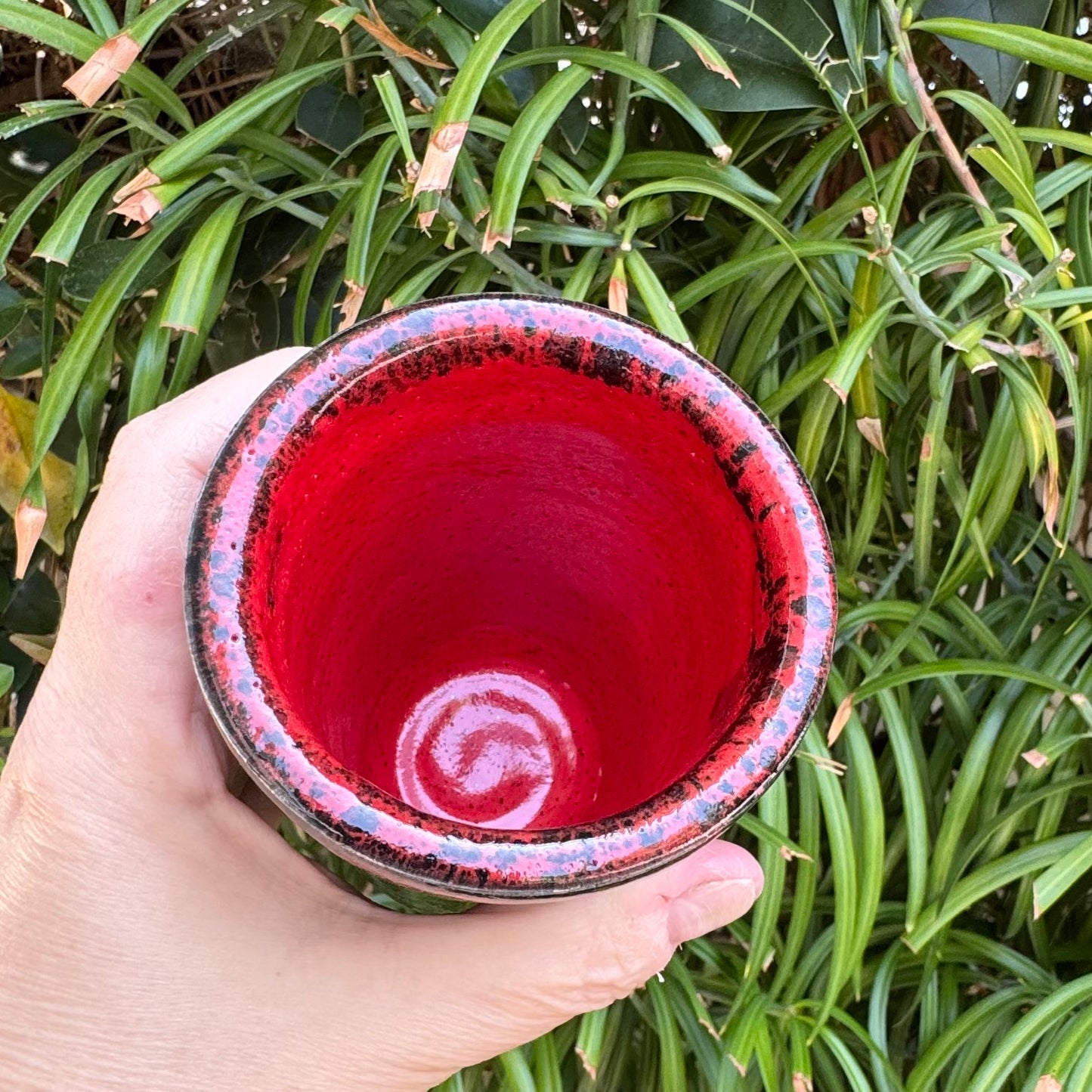 Handmade Red & Black Stoneware Tumbler 8 Oz