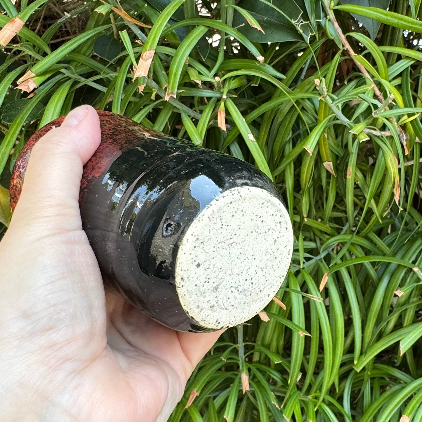 Handmade Red & Black Stoneware Tumbler 8 Oz