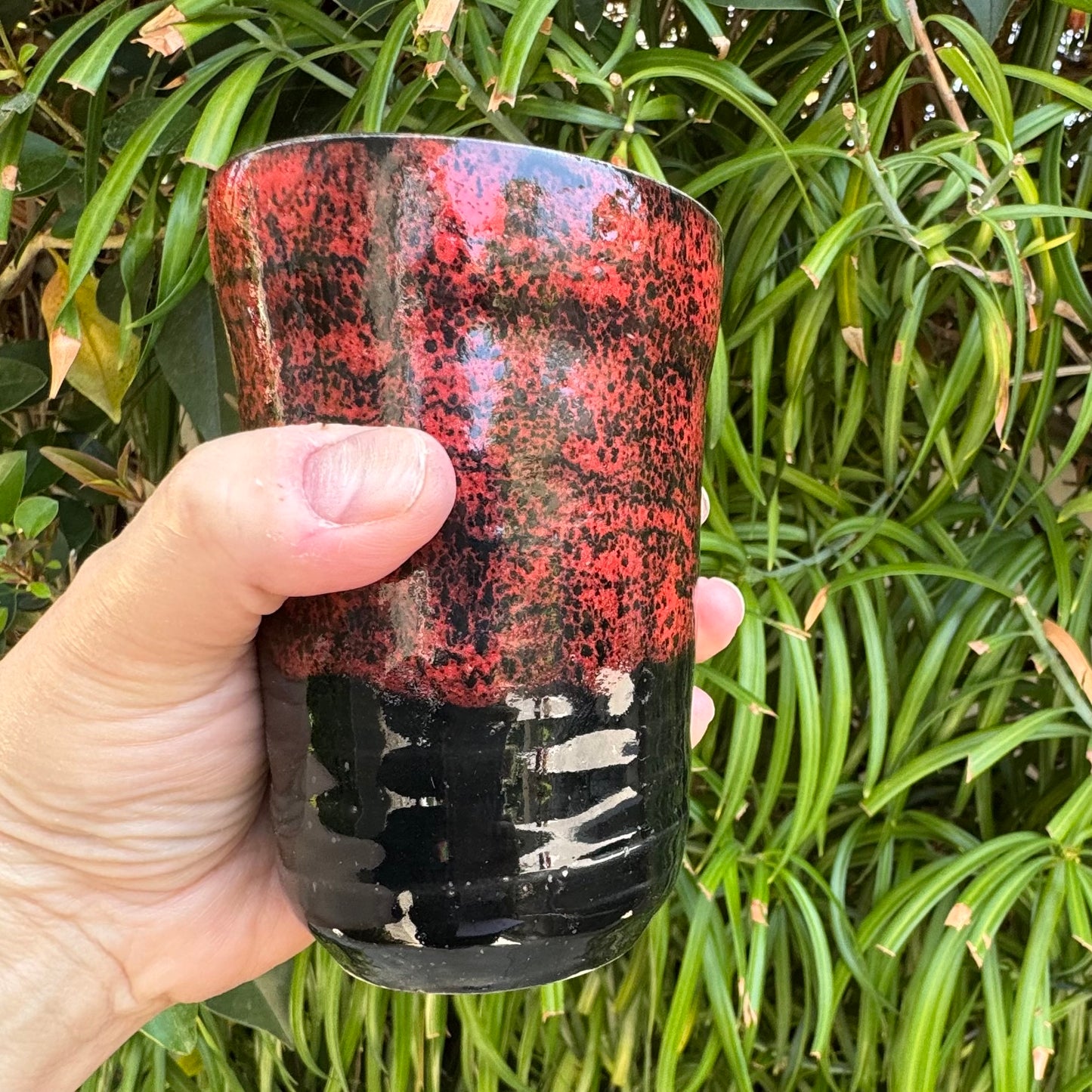 Handmade Red & Black Stoneware Tumbler 8 Oz