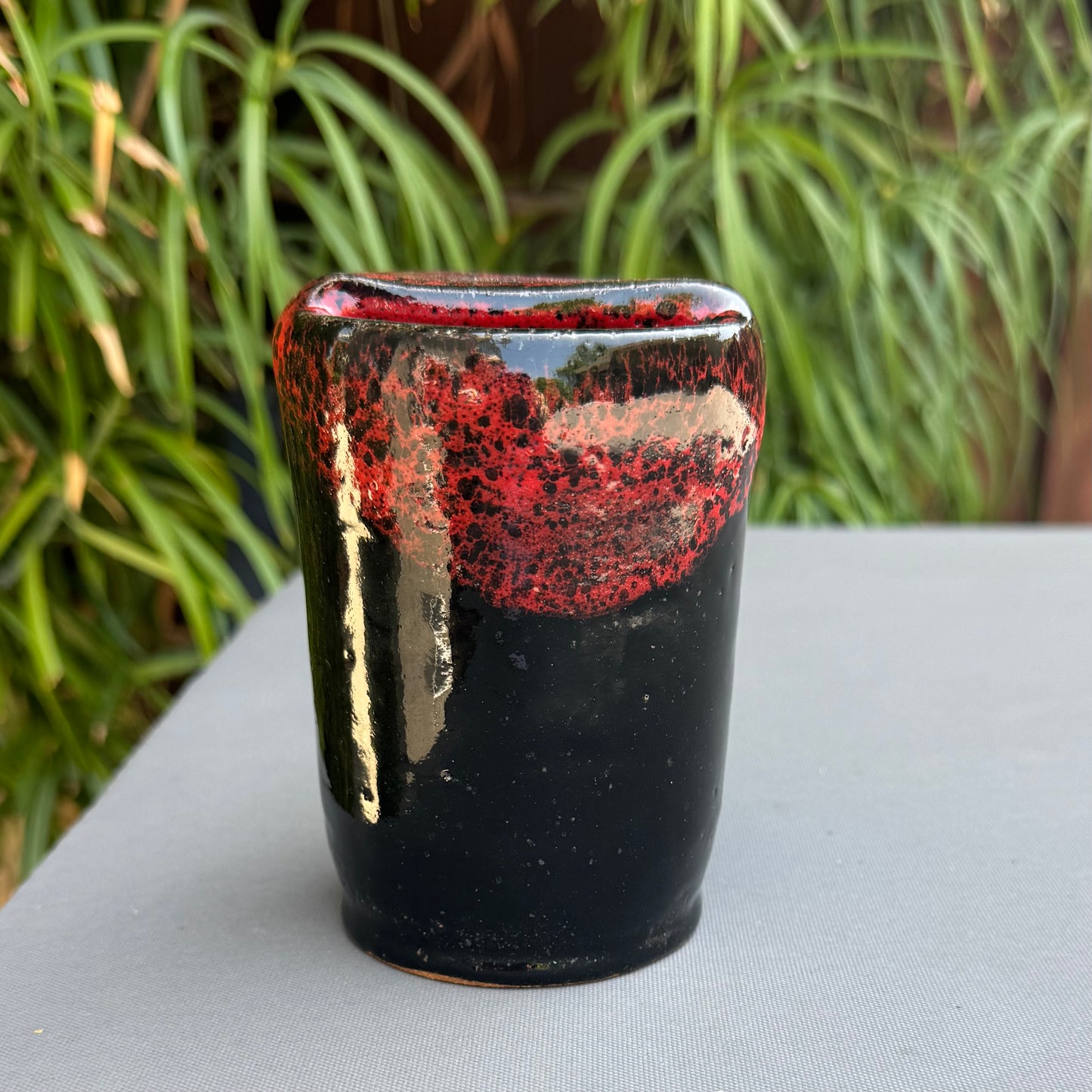 Handmade Ceramic Sippy Cup | Red and Black Stoneware Travel Tumbler 10 Oz