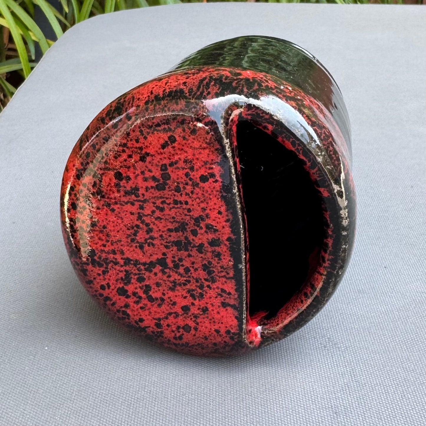 Handmade Ceramic Sippy Cup | Red and Black Stoneware Travel Tumbler 10 Oz