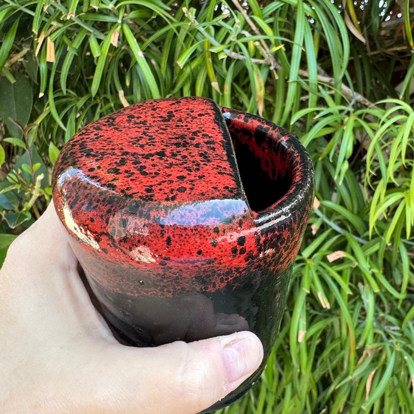Handmade Ceramic Sippy Cup | Red and Black Stoneware Travel Tumbler 10 Oz