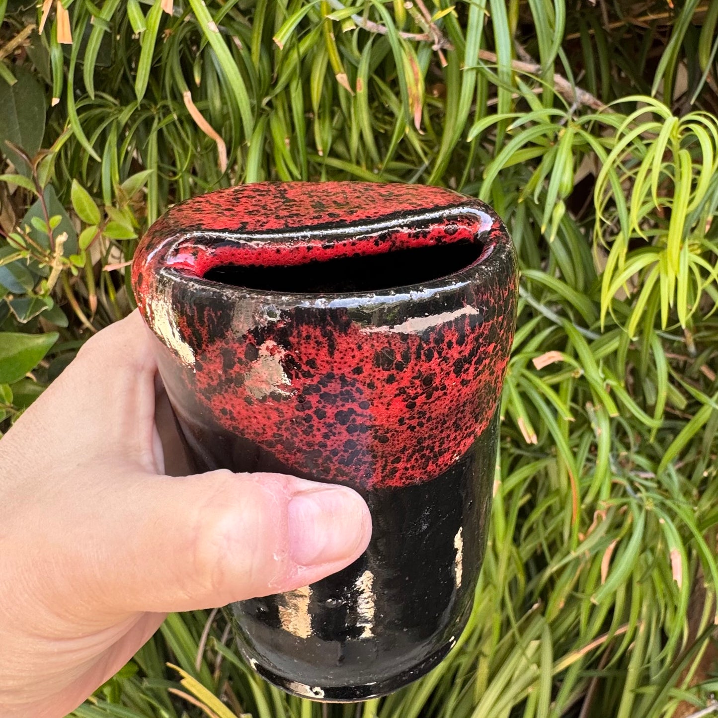 Handmade Ceramic Sippy Cup | Red and Black Stoneware Travel Tumbler 10 Oz