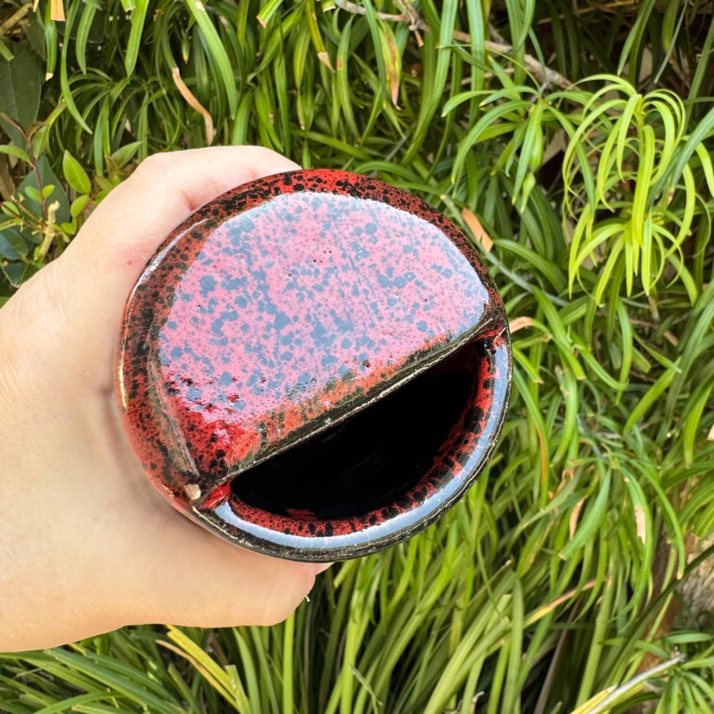 Handmade Ceramic Sippy Cup | Red and Black Stoneware Travel Tumbler 10 Oz